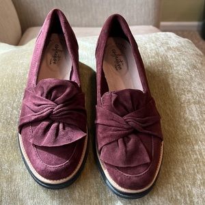 Burgundy Suede Clark’s loafer